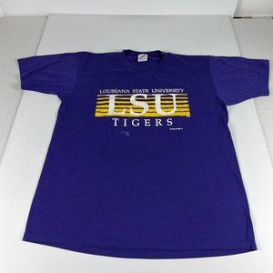 VTG 90s LSU Louisana State Tigers Shirt Adult Fits Medium Purple Faded Tee Tag L